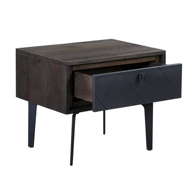 Cross Solid Oak And Metal Nightstand Dark Gray - Armen Living - Image 3