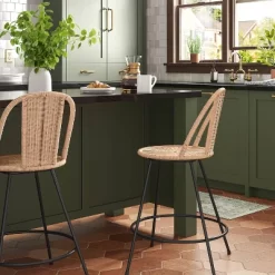 Olivine Rounded Back Woven Counter Height Barstool With Metal Legs Natural - Threshold™