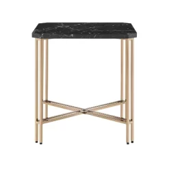 Daxton Faux Marble Square End Table Black/Gold - Steve Silver Co.