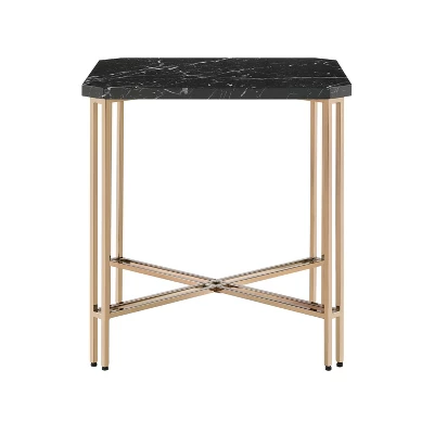 Daxton Faux Marble Square End Table Black/Gold - Steve Silver Co.