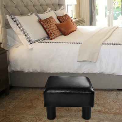 Costway PU Leather Ottoman Rectangular Footrest Small Stool W/ Padded Seat White/Black/Red - Image 4