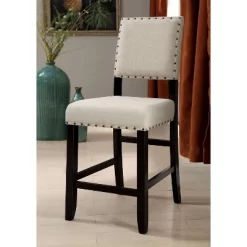 2pk Eliza Button Tufted Counter Height Barstool Black/Beige - HOMES: Inside + Out