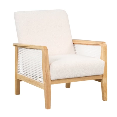 Mid-Century Velvet Upholstered Accent Chair, Armchair With Rattan Mesh-ModernLuxe - Image 6