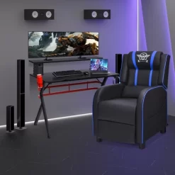 Costway Gaming Desk & Chair Set 48'' Computer Desk & Massage Recliner Chair Black + White/Blue/Pink/Red