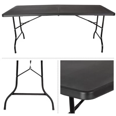 Folding Table Set - Set Of 2 Lightweight Portable Tables - 6-Foot-Long Plastic Tabletops For Camping, Parties, And Dining By Everyday Home (Black) - Image 9