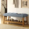 Simple Relax Fabric And Wood Bench In Blue And Oak Finish