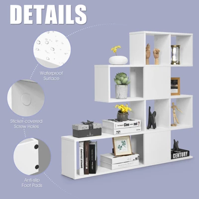 Tangkula 5-Shelf Modern Ladder Corner Bookshelf Display Storage Rack For Home&Office - Image 4