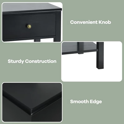Costway End Table Nightstand Storage Display Drawer Shelf Beside Bedroom WhiteBlack - Image 7