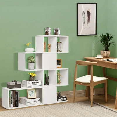 Costway 5-Tier Bookshelf Corner Ladder Bookcase Display Storage Rack White - Image 5