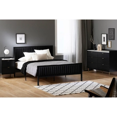 Queen Hype Metal Framed Upholstered Bed Set Pure Black - South Shore