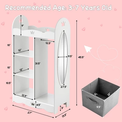 Costway Kids Dress Up Storage Hanging Armoire Dresser Costume Closet W/Mirror & Toy Bins - Image 9