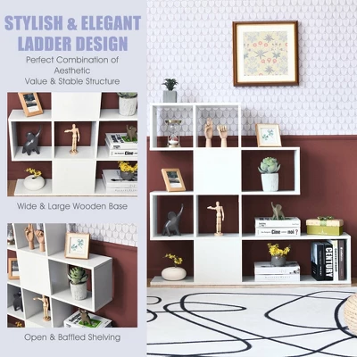 Costway 5-Tier Bookshelf Corner Ladder Bookcase Display Storage Rack White - Image 6