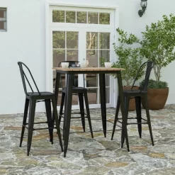 Merrick Lane Indoor/Outdoor Bar Top Table, 31.5" Square All Weather Poly Resin Top With Steel Base