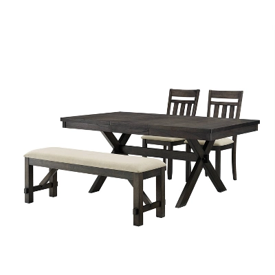 Hayden 4pc Extendable Dining Set With Bench And 2 Slat Back Chairs Slate - Crosley - Image 3