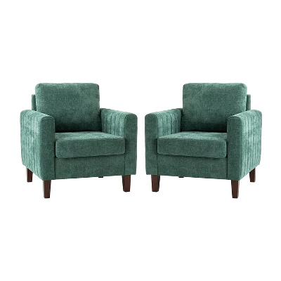 Set Of 2 Deionides Tufted Wooden Upholstered Comfy Club Chair For Bedroom And Living Room With Wood Legs Comfy Club Chair For Bedroom With Wood Legs | ARTFUL LIVING DESIGN - Image 14