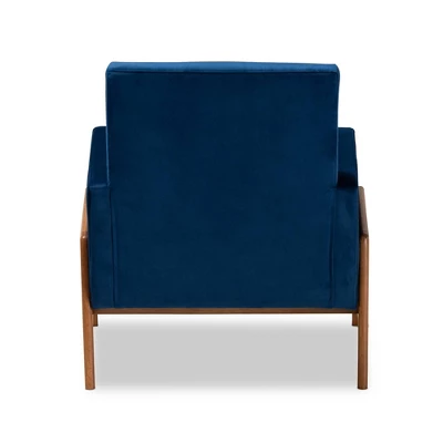 Perris Mid-Century Modern Velvet Fabric Upholstered Wood Lounge Chair - Baxton Studio - Image 3