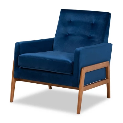 Perris Mid-Century Modern Velvet Fabric Upholstered Wood Lounge Chair - Baxton Studio - Image 8