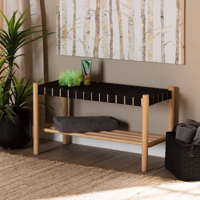 Cadmus Rustic Wood Bench Black/Oak Brown - Baxton Studio - Image 4