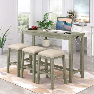 Rustic 4-Pieces Counter Height Dining Set With Fabric Padded Stools And Socket-ModernLuxe - Image 11