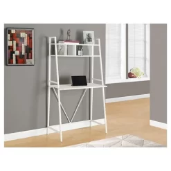 Space Saving White Top Computer Desk - White Metal - EveryRoom