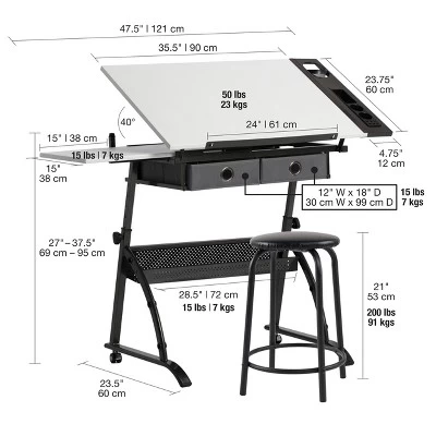 Core Drawing Table And Stool Set Charcoal Black/White - Studio Designs - Image 20