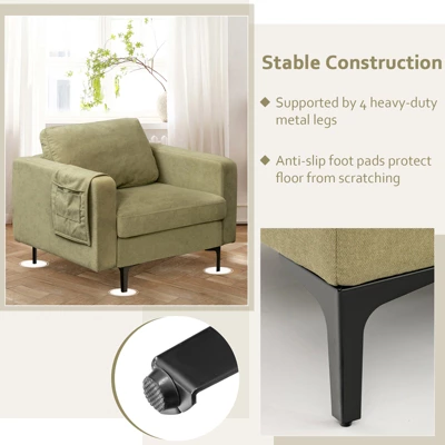 Costway Modern Linen Fabric Accent Armchair Single Sofa W/ Side Storage Pocket - Image 6