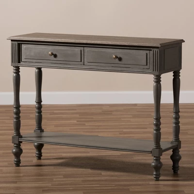 Noemie Country Cottage Farmhouse Finished 2 Drawer Console Table Brown - Baxton Studio - Image 8