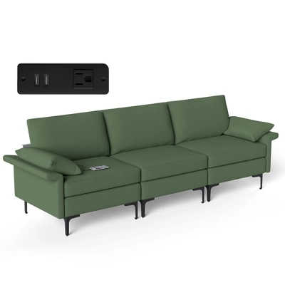 Costway Modern Modular Fabric 3-Seat Sofa Couch W/ Socket USB Ports & Metal Legs RedGreen - Image 11