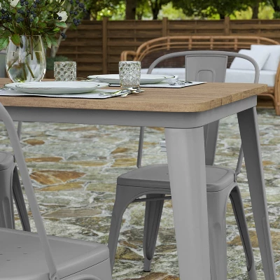 Merrick Lane Indoor/Outdoor Dining Table With Umbrella Hole, 30" X 60" All Weather Poly Resin Top And Steel Base - Image 3