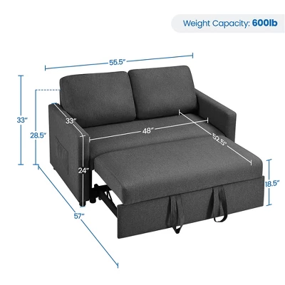 Yaheetech Convertible Sofa Loveseat With Pull-out Trundle Lounge-Dark Gray - Image 2