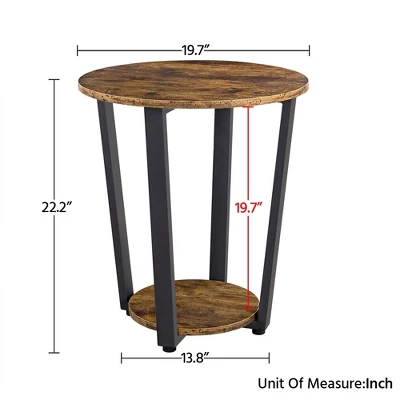 Yaheetech Industrial Side Table, Round Sofa Table With Storage Rack - Image 2