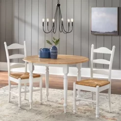 3pc Ladder Back Drop Leaf Dining Set Wood/White - Buylateral
