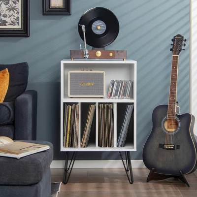 Costway Record Player Stand Turntable Stand Display Shelf 21" L X 18" W X 34"H White - Image 2