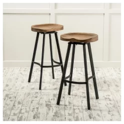 Set Of 2 Albia Swivel 31.5" Barstool - Natural/Black - Christopher Knight Home