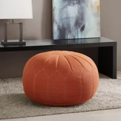 Avery Round Pouf Ottoman Orange