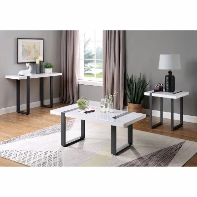 Druse Sofa Table With U-Shaped Legs White/Black - MiBasics - Image 5