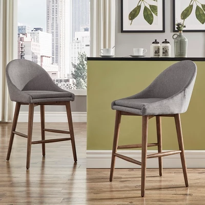 Set Of 2 24" Conrad Walnut Modern Counter Height Barstools - Inspire Q - Image 4