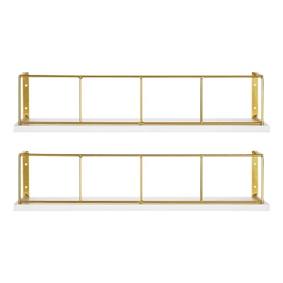 2pk 18" Benbrook Wood And Metal Wall Shelf Set White - Kate & Laurel All Things Decor