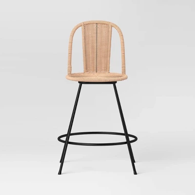 Olivine Rounded Back Woven Counter Height Barstool With Metal Legs Natural - Threshold™ - Image 2
