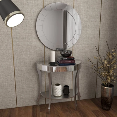 Set Of 2 Glam Fir Console Tables With Mirror White - Olivia & May - Image 12