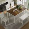 6 PCS Wood Dining Table Set, Rectangular Table With 4 Upholstered Chairs & Bench-ModernLuxe