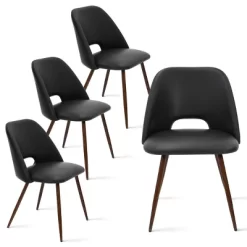 Edwin Set Of 4 Faux Leather Dining Chairs With Walnut Legs -The Pop Maison