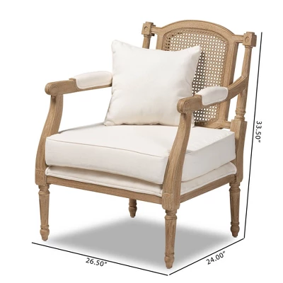 Clemence Upholstered Whitewashed Wood Accent Chair Ivory/Oak - Baxton Studio - Image 4