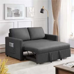 Yaheetech Convertible Sofa Loveseat With Pull-out Trundle Lounge-Dark Gray
