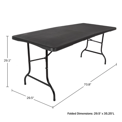 Folding Table Set - Set Of 2 Lightweight Portable Tables - 6-Foot-Long Plastic Tabletops For Camping, Parties, And Dining By Everyday Home (Black) - Image 2