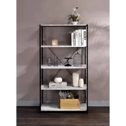 57" Tesadea Bookcase Weathered White/Black - Acme Furniture