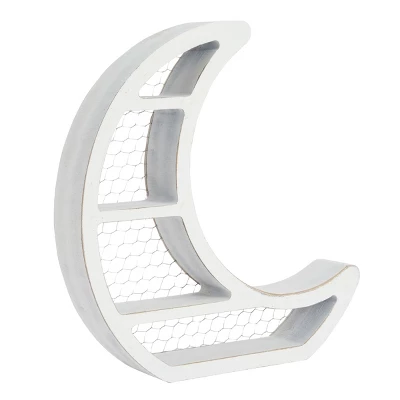Farmlyn Creek Small Wooden Crescent Moon Wall Shelf For Crystals & Essential Oils, Rustic Home Wall Decor For Nursery, White, 10.7 X 11.2 X 2 In - Image 8