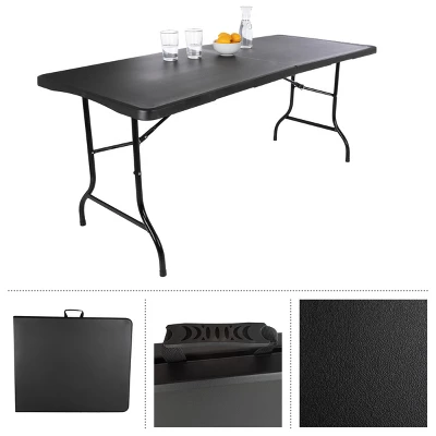 Folding Table Set - Set Of 2 Lightweight Portable Tables - 6-Foot-Long Plastic Tabletops For Camping, Parties, And Dining By Everyday Home (Black) - Image 8