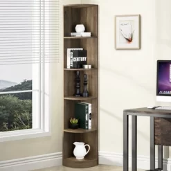 FC Design 5 Tier Corner Bookcase Wooden Display Shelf Storage Rack Multipurpose Shelving Unit