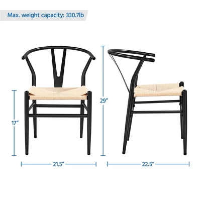 Yaheetech Modern Metal Weave Armchair Frame Dining Chair, Set Of 2, For Living Room - Image 2